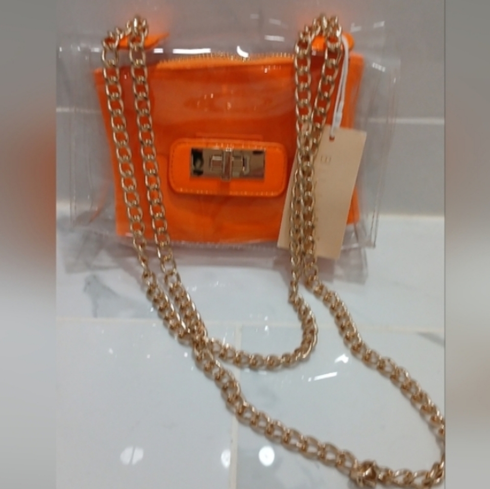 Billini Colette Clear Orange & Clear Crossbody Bag NWT